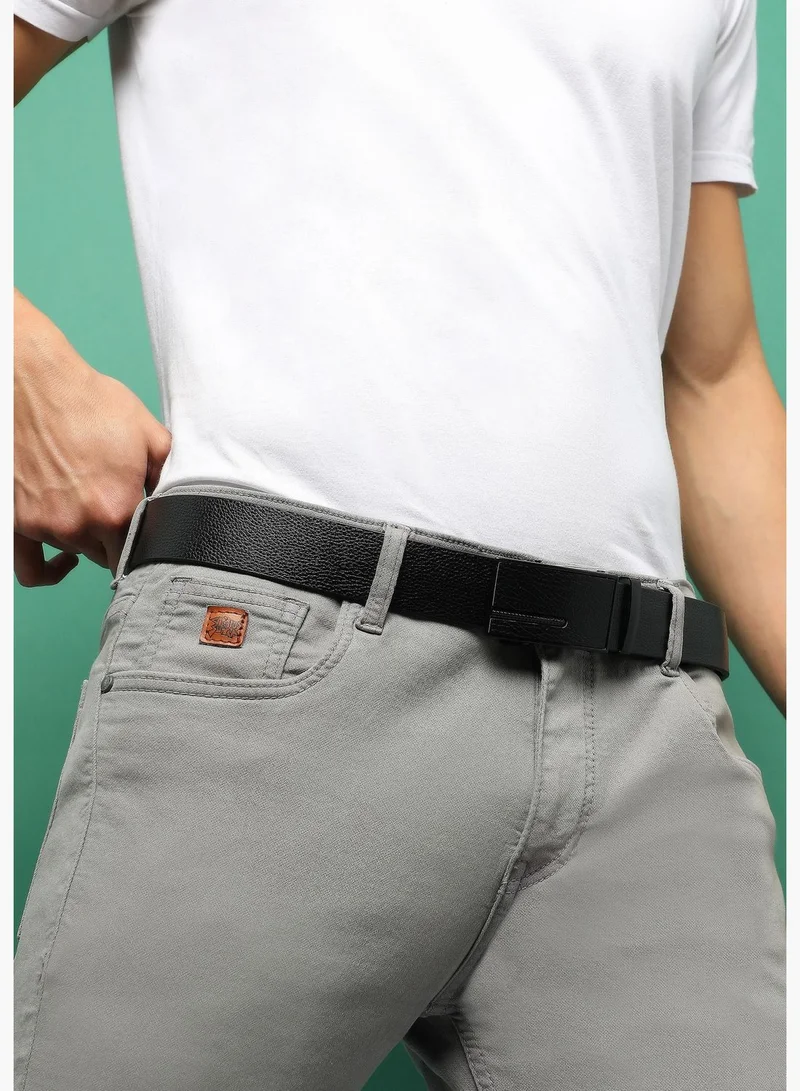 French Accent Textured Formal PU Leather Buckle For Men