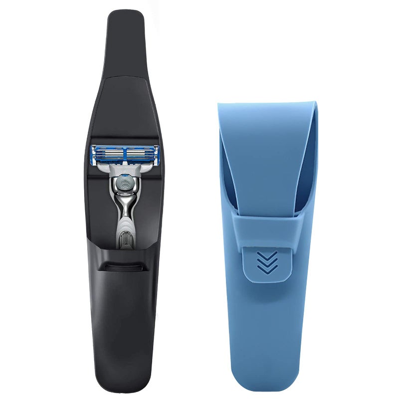 LinMei 2 Pack Silicone Razor Travel Case, Blue+Black, Compatible with Gillette, Parker, Merkur Razor - Image 1