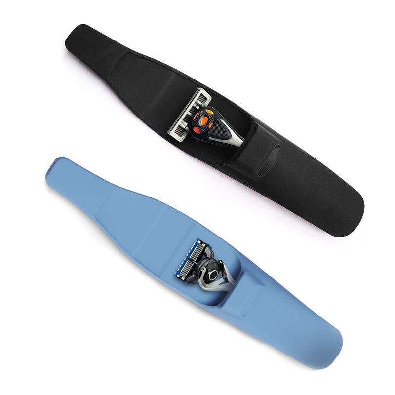 LinMei 2 Pack Silicone Razor Travel Case, Blue+Black, Compatible with Gillette, Parker, Merkur Razor - Image 3