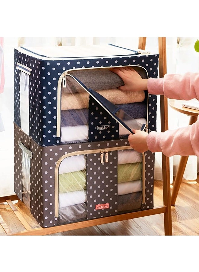 JCB CHIC - Stackable Storage Box Transparent Nylon Mesh Steel Frame Shelf Quilt Clothing Blanket pillow Shoe Holder Container Organizer See-through Window double zipper Folding (B100L-2PCS) - Image 1
