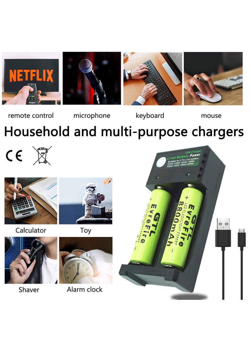 8800mAh 18650 Battery and 2-Bay Charger Speedy Smart Lithium Charger for 3.7V Rechargeable Batteries Li-ion IMR 10440 14500 16340 18650 RCR123A CR2 Batteries - Image 4
