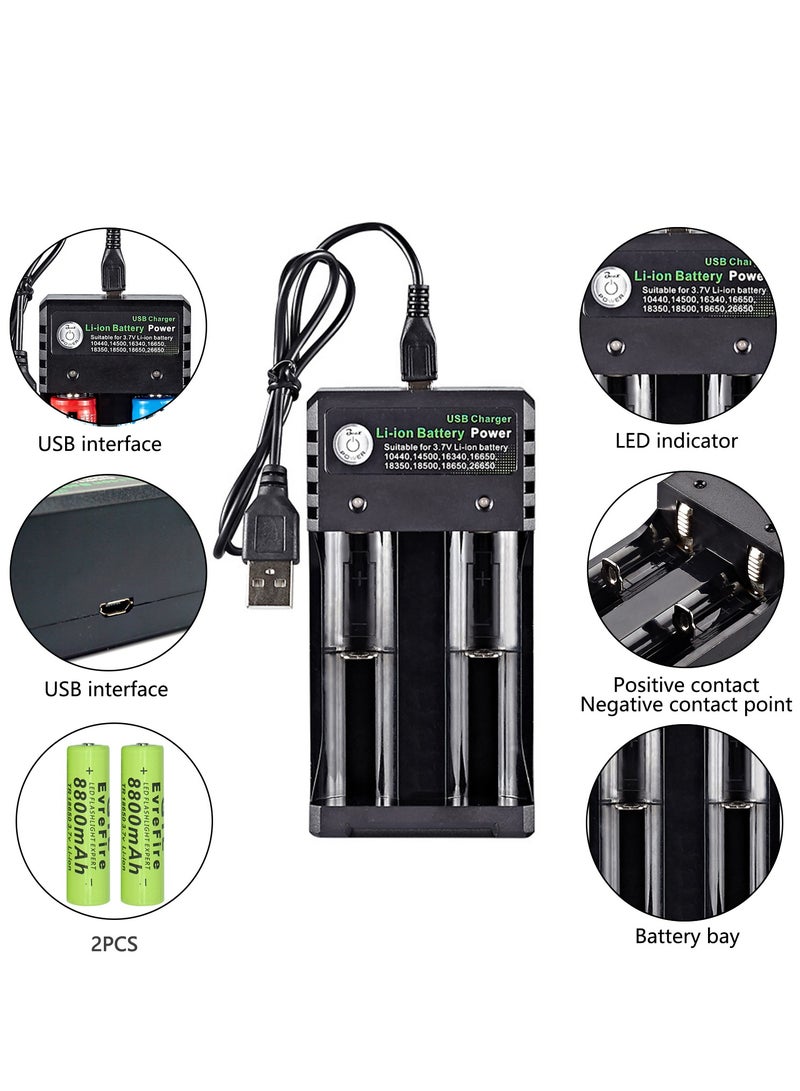 8800mAh 18650 Battery and 2-Bay Charger Speedy Smart Lithium Charger for 3.7V Rechargeable Batteries Li-ion IMR 10440 14500 16340 18650 RCR123A CR2 Batteries - Image 5