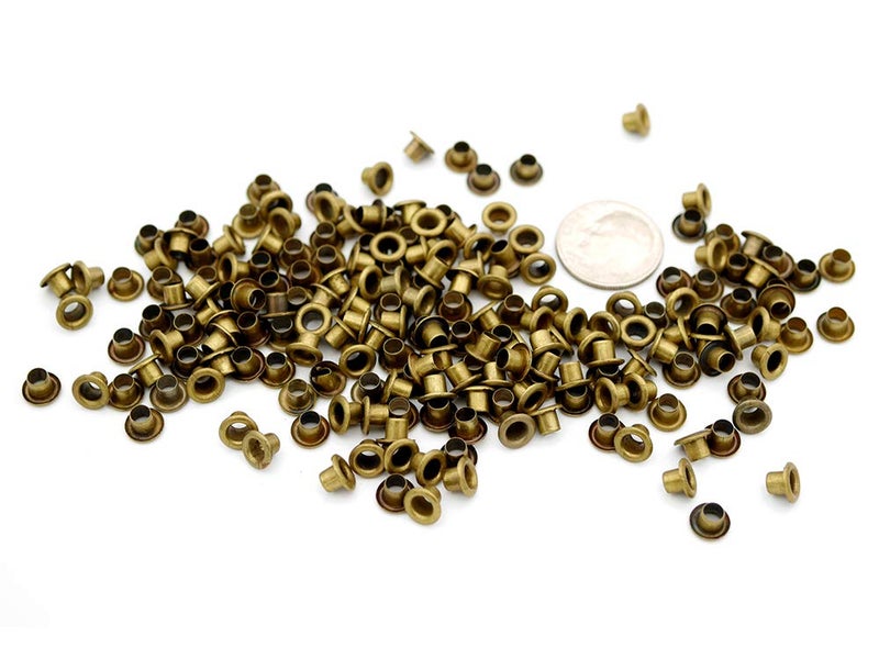 CRAFTMEMORE 1/8 Inch ID Grommets Eyelets 3MM Hole Self Backing Eyelet for Bead Cores, Clothes, Leather, Canvas 200pcs (Antique Brass) - Image 3