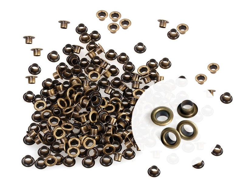 CRAFTMEMORE 1/8 Inch ID Grommets Eyelets 3MM Hole Self Backing Eyelet for Bead Cores, Clothes, Leather, Canvas 200pcs (Antique Brass) - Image 1