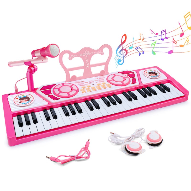 Toys for 3 Year Old Girls Gift 49 Keys Kids Piano Keyboard Multifunctional Educational Musical Instrument Toy with Microphone Earphone Dual Speakers Birthday and Xmas Gifts for 3 Girls Toys