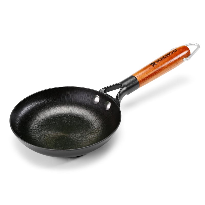 Wonderchef PreSeasoned Ferro Light 20cm Cast Iron Fry Pan 800 ml Acacia Wooden Handles Gravity Moulding Technology No Chemical Coating 10 Year 30 cm Black - Image 2