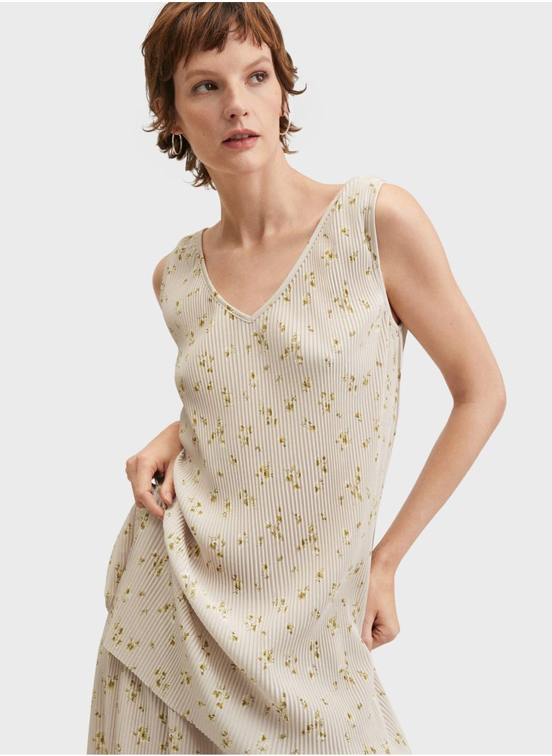 MANGO - V-Neck Knitted Printed Top - Image 1