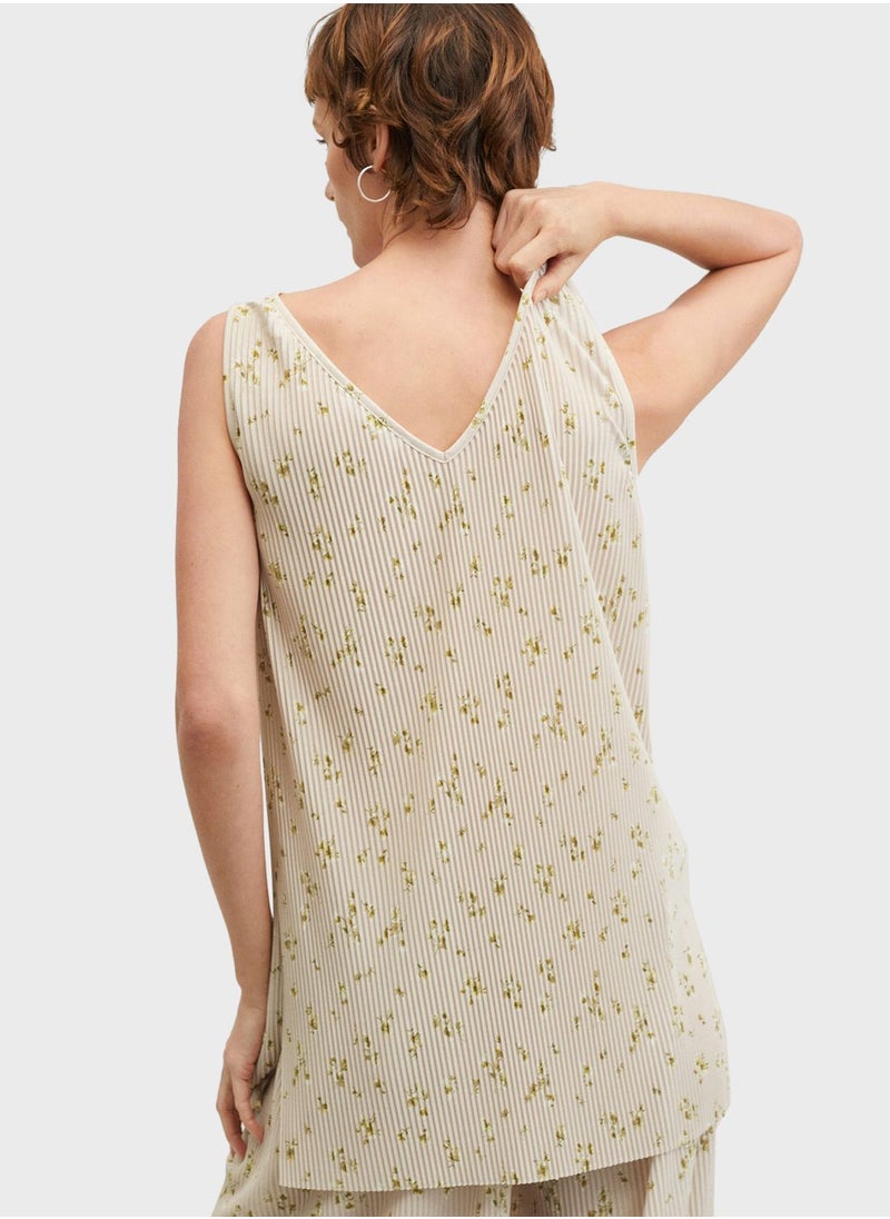 MANGO - V-Neck Knitted Printed Top - Image 1