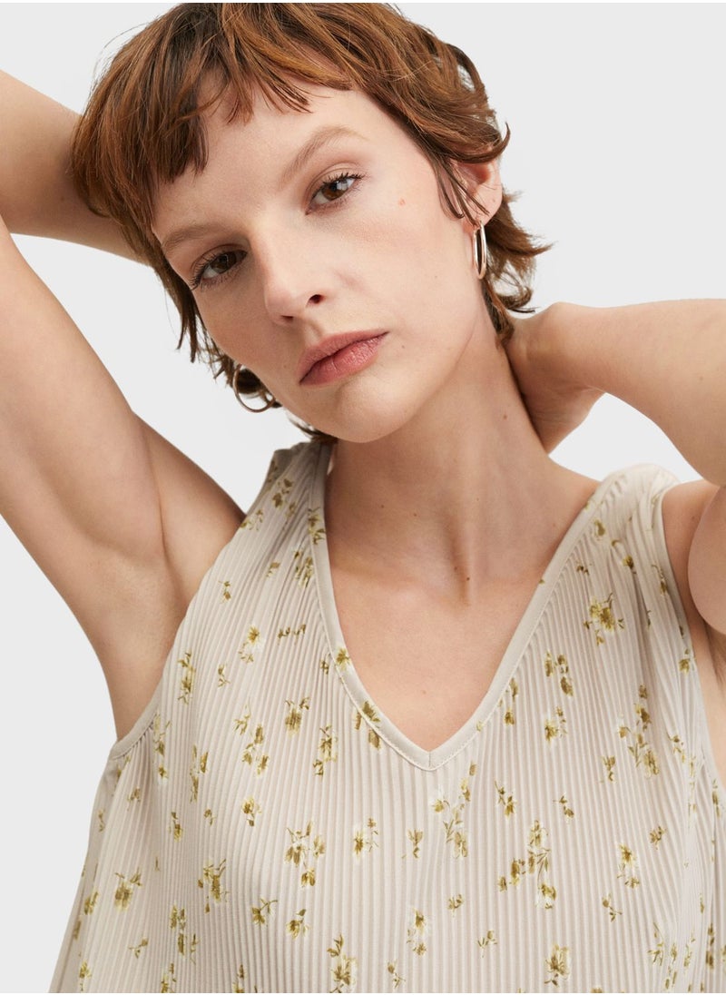 MANGO - V-Neck Knitted Printed Top - Image 1
