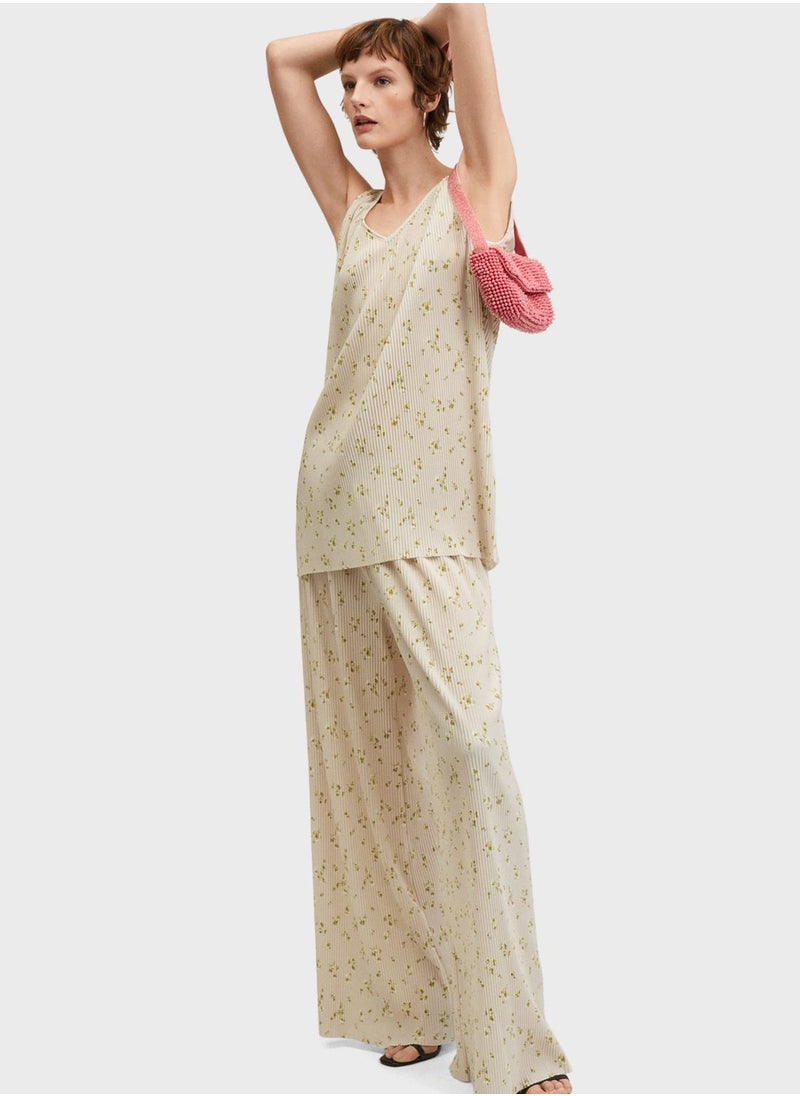 MANGO - V-Neck Knitted Printed Top - Image 1