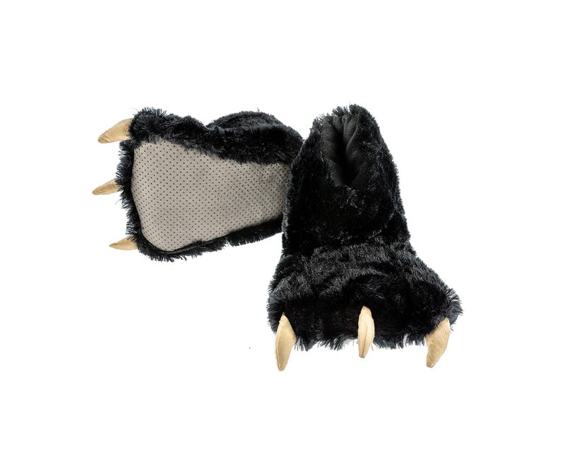 Lazy One Animal Paw Slippers for Kids and Adults Fun Costume for Kids Cozy Furry Slippers Bear Monster Panther Black Small