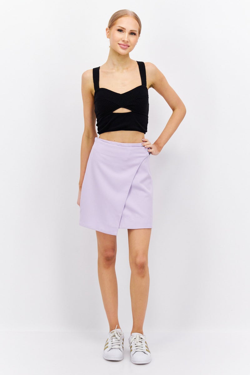MONKI Women Solid Mini Skirt, Lilac - Image 4