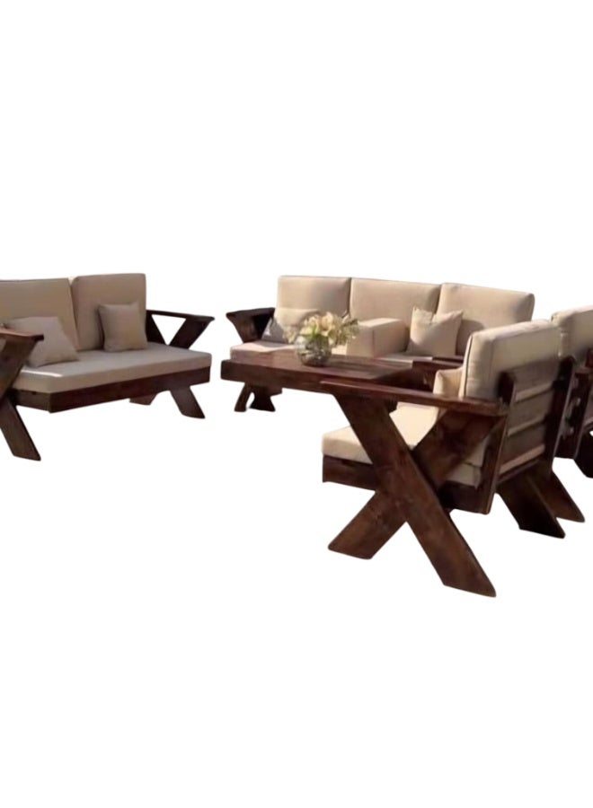 Mardod Saudi Outdoor seating set crafted from natural European wood consisting of Triple sofa + Twin sofa + 2 chairs + coffee table - Color beige - XIW038 - Image 2