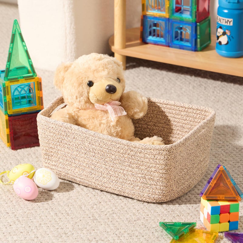 MiniArk Small Storage Baskets for Organizing | Closet Organizer Bins | Shelf Toy Basket | Woven Rope Baskets | Cube Decorative Box | Shallow Basket | 13x8.5x5.1â€ | 3 Packs Mixed Brown - Image 4