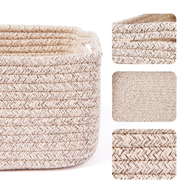 MiniArk Small Storage Baskets for Organizing | Closet Organizer Bins | Shelf Toy Basket | Woven Rope Baskets | Cube Decorative Box | Shallow Basket | 13x8.5x5.1â€ | 3 Packs Mixed Brown - Image 2