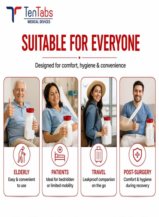 TenTabs Unisex Polypropylene Autoclavable Urinal Bottle (1000 ml) | Reusable Bedside Urine Pot for Patients, Elderly & Travel | Leakproof with Lid & Handle - Image 4