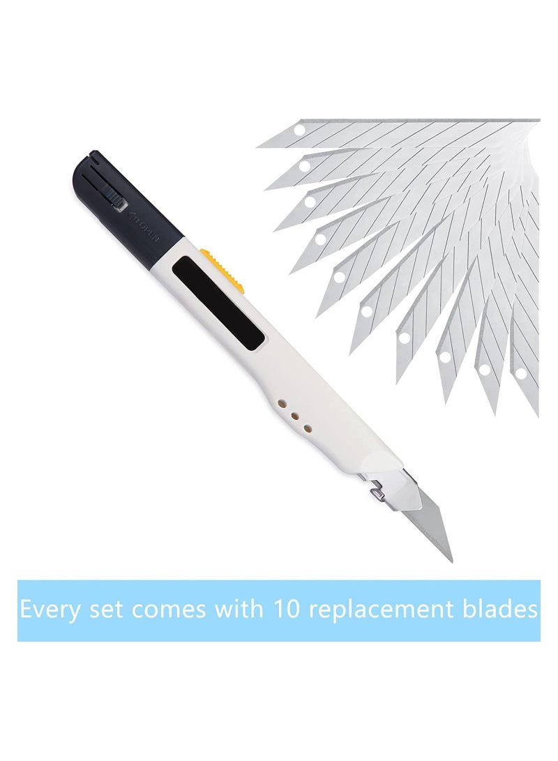 Utility Knife,Portable Box Cutter, Fine Point Arts and Crafts Blade for Precision Cutting, with 10 Pieces (White, 1 Cutter Blades) - Image 2