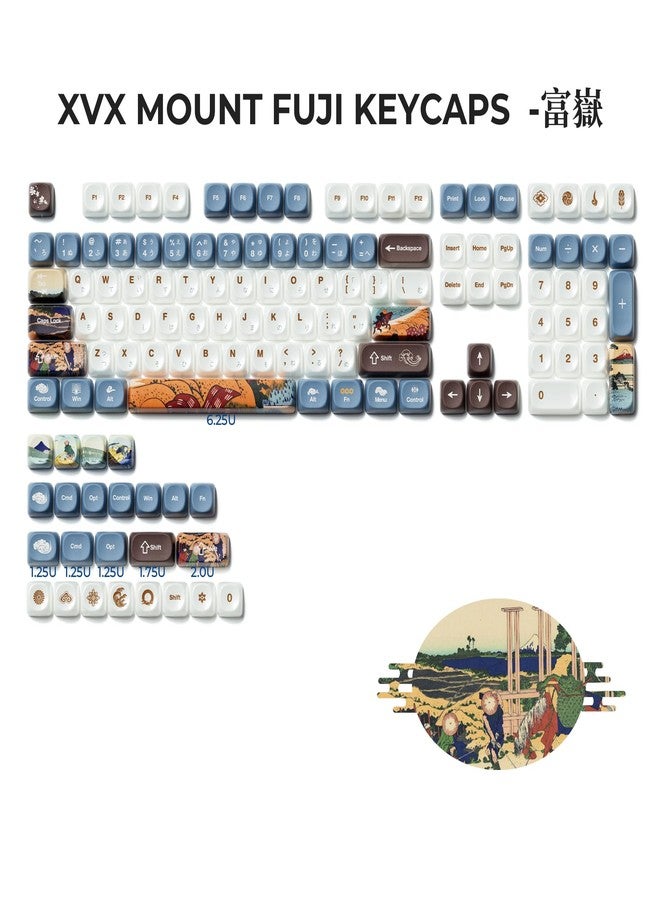 OHY XVX MOA Profile Keycaps Set Japanese Mount FujiTheme 132 - Keycaps in White and Blue with PBT + Frosted Translucent PC Material for Mechanical Keyboards with ANSI Layout - Image 4