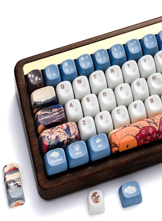 OHY XVX MOA Profile Keycaps Set Japanese Mount FujiTheme 132 - Keycaps in White and Blue with PBT + Frosted Translucent PC Material for Mechanical Keyboards with ANSI Layout - Image 1