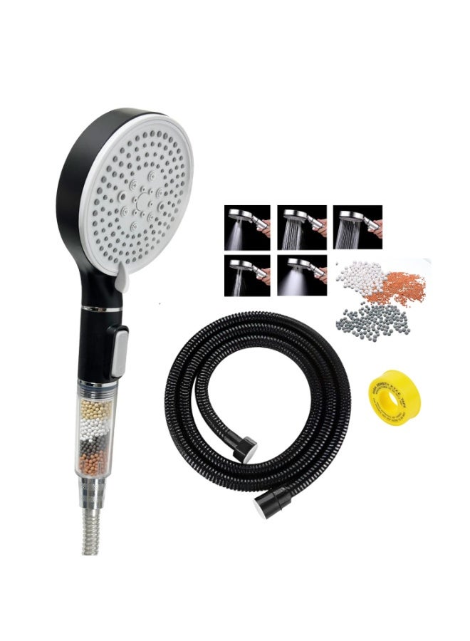 JUNARIS Handheld Shower Head Set Black with Filter, Showerhead with 150CM Shower Hose 5-mode with Hard Water Filter for Bathroom Remove Chlorine and Harmful Substance - Image 1