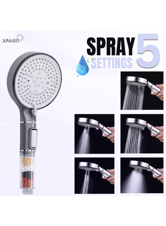 JUNARIS Handheld Shower Head Set Black with Filter, Showerhead with 150CM Shower Hose 5-mode with Hard Water Filter for Bathroom Remove Chlorine and Harmful Substance - Image 3
