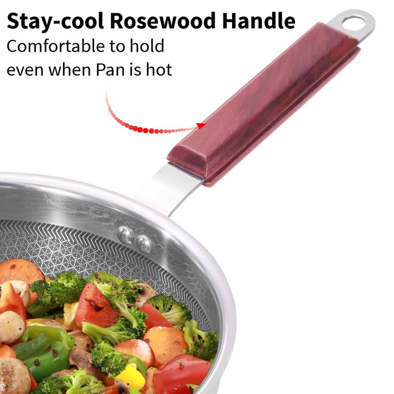 Hawkins Hawkins 22 cm Frying Pan, Triply Stainless Steel Shielded Nonstick Fry Pan with Rosewood Handle, Honeycomb, Non Stick, Induction, Silver (NSF22) - Image 5