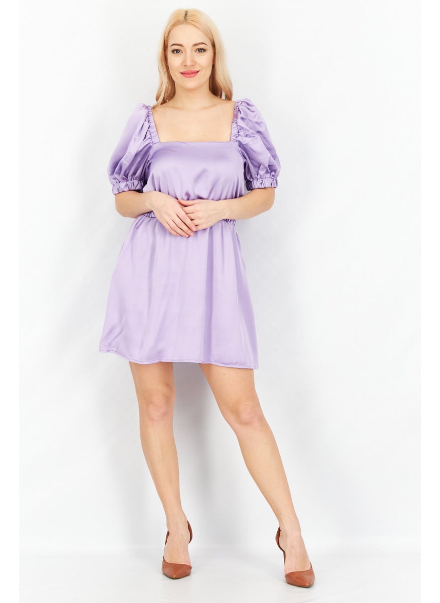 Flounce London Women Petite Plain Mini Dress, Lavender  - Image 3