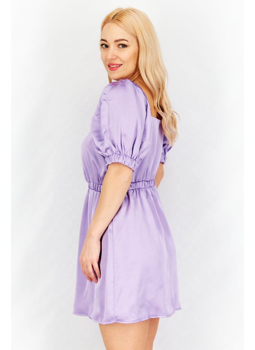 Flounce London Women Petite Plain Mini Dress, Lavender  - Image 4