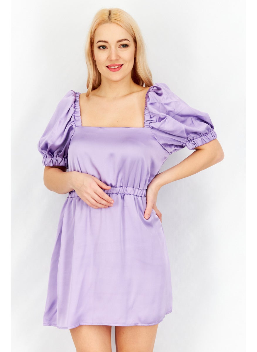 Flounce London Women Petite Plain Mini Dress, Lavender  - Image 1