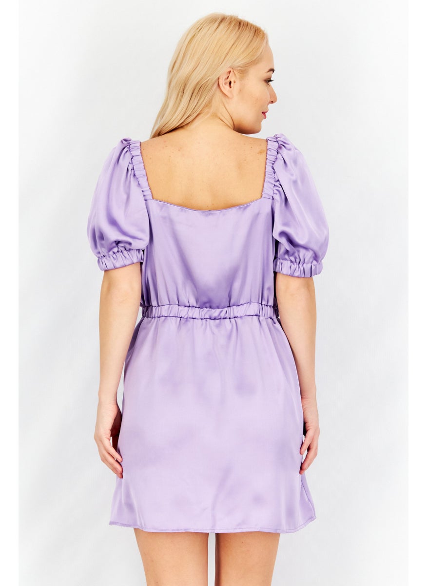 Flounce London Women Petite Plain Mini Dress, Lavender  - Image 2