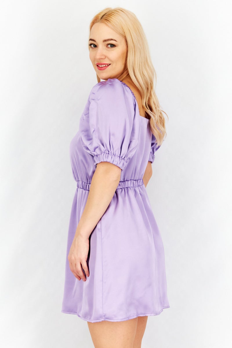 Flounce London Women Petite Plain Mini Dress, Lavender - Image 4