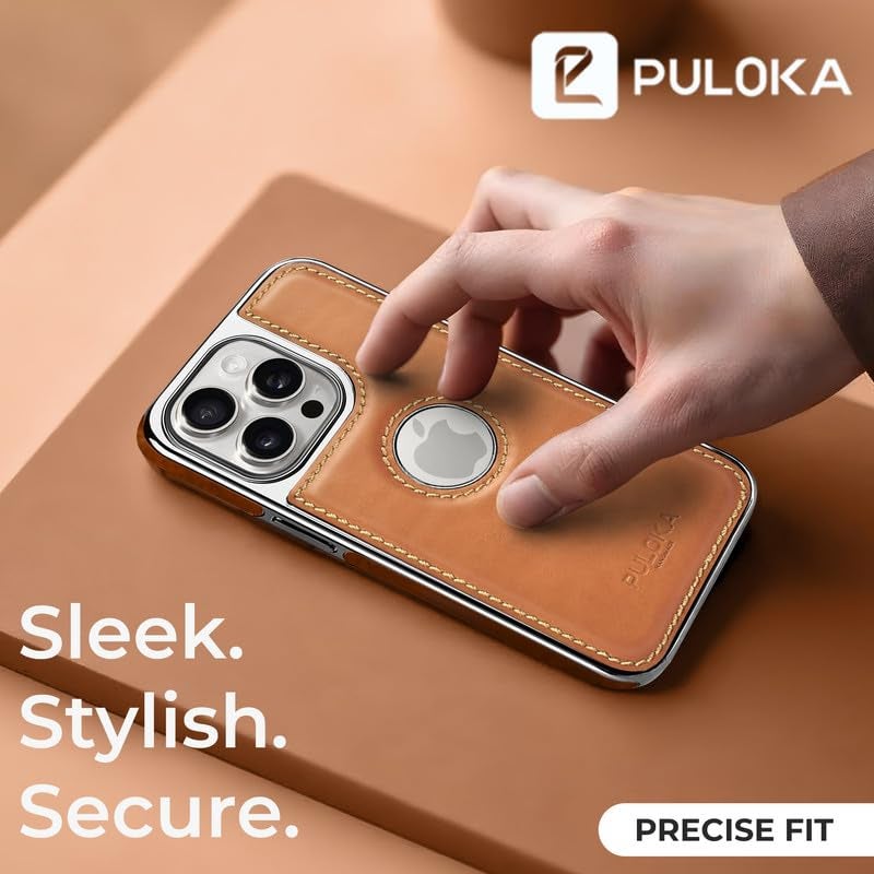 PULOKA Chrome Leather Back Case - Compatible with iPhone 14 Pro - Luxury Bumper Case - Flexible Vegan Leather - Electroplated Sides & Logocut - Full Camera Protetection & Raised Edges - Beige - Image 4