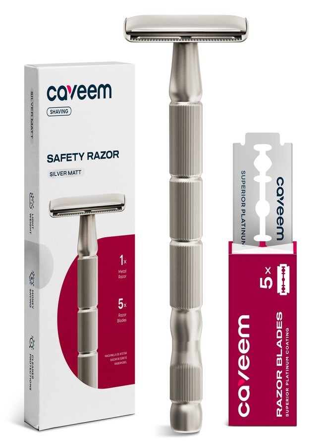 CAVEEM Double Edge Safety Razor for Women & Men, Silver Matte - Image 1