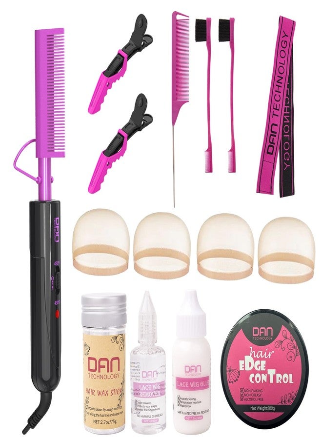 DAN Technology hot comb set,hot comb,Edge Control Gel,Hair Wax Stick,Wig Glue,Wig Glue Remover,Lace Melting Band,Rat Tail Comb,Hair Edge Brush,Salon Styling Clips,hot comb for lace front wigs… - Image 1