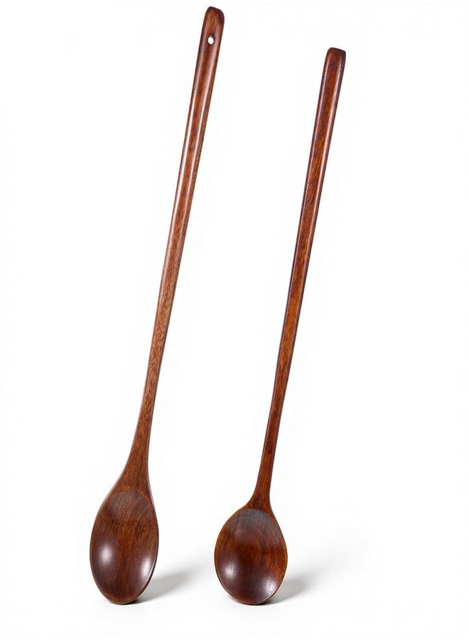 Eldraqth Wooden Spoons for Cooking, 2 Pcs 11 Inch/13 Inch Long Handle Wood Cooking Spoon Mixing Spoons Large Wooden Kitchen Utensils Round Serving Spoon for Tasting, Stirring - Image 1