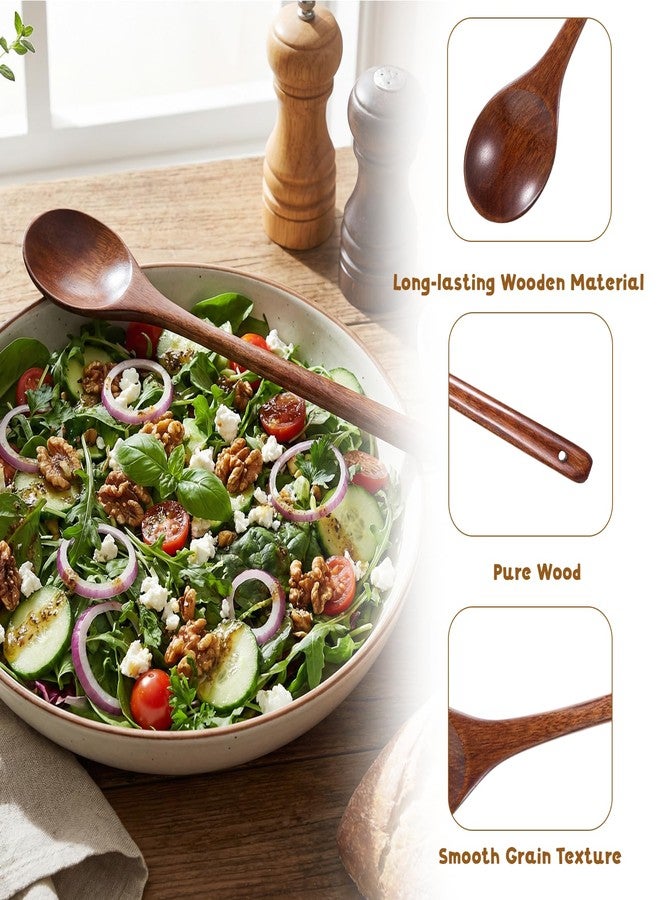 Eldraqth Wooden Spoons for Cooking, 2 Pcs 11 Inch/13 Inch Long Handle Wood Cooking Spoon Mixing Spoons Large Wooden Kitchen Utensils Round Serving Spoon for Tasting, Stirring - Image 3