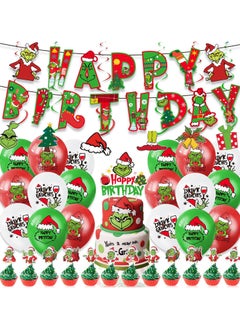 General Grinch Christmas Theme Birthday Party Decoration Grinch Flag Cake Card Balloon Spiral Charm Party  - Image 1