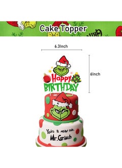 General Grinch Christmas Theme Birthday Party Decoration Grinch Flag Cake Card Balloon Spiral Charm Party  - Image 3