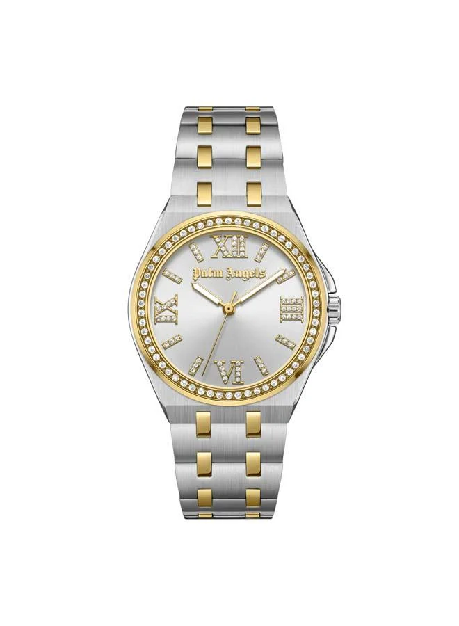 Palm Angels Oasis Silver Dial Silver Gold Stainless Steel Bracelet Analog Watch for Women, 34mm