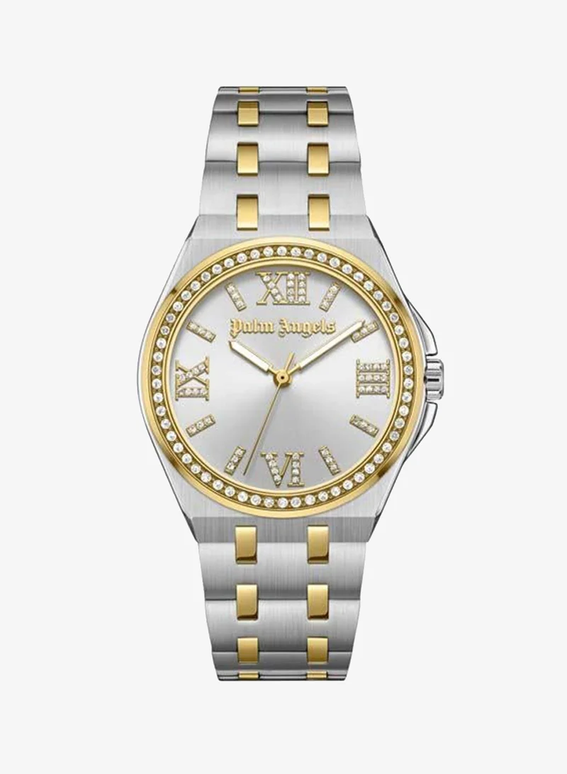 Palm Angels Oasis Silver Dial Silver Gold Stainless Steel Bracelet Analog Watch for Women, 34mm
