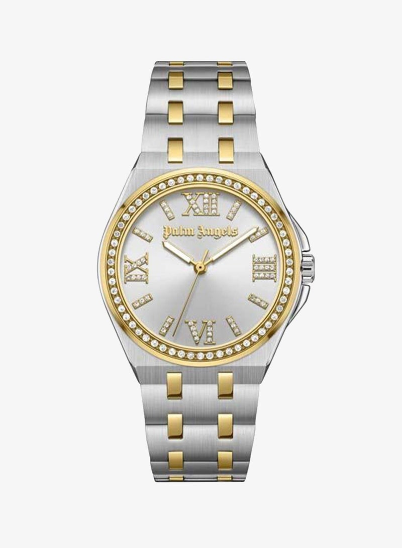 Palm Angels Oasis Silver Dial Silver Gold Stainless Steel Bracelet Analog Watch for Women, 34mm - Image 1
