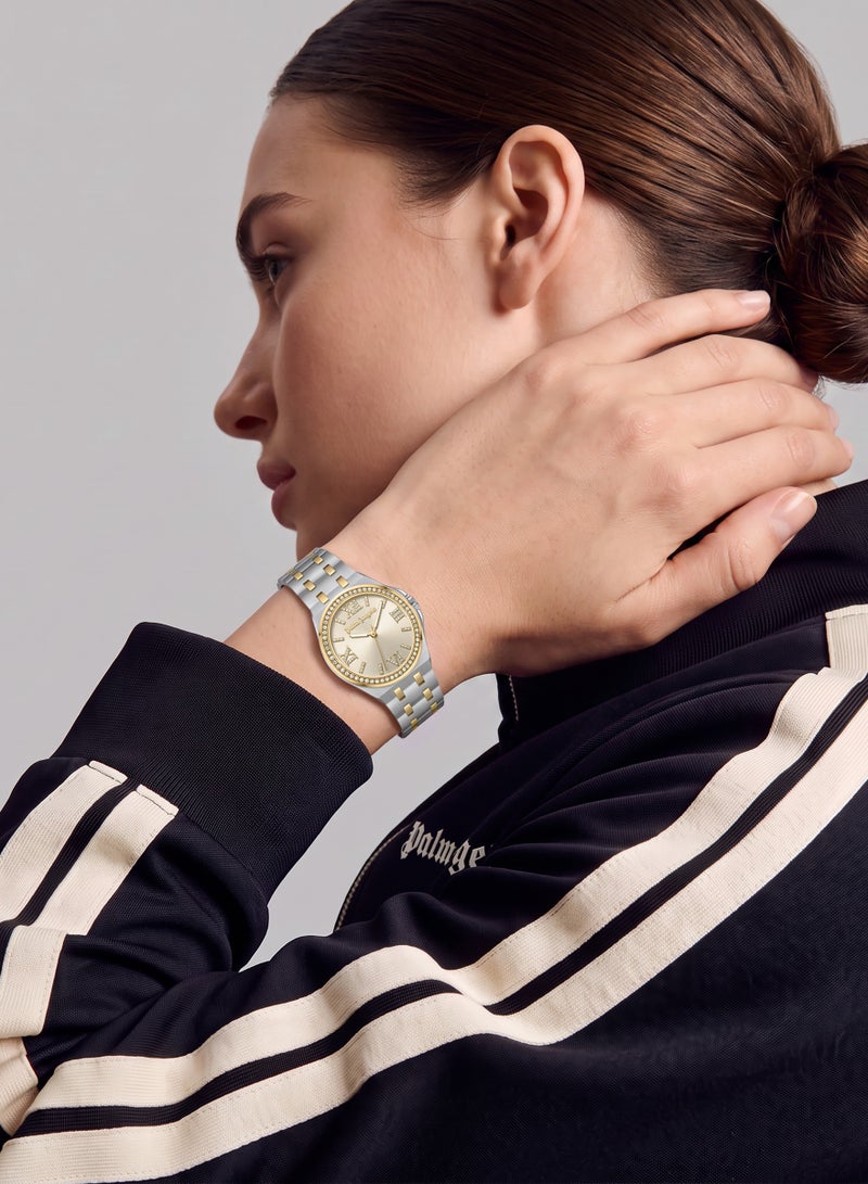 Palm Angels Oasis Silver Dial Silver Gold Stainless Steel Bracelet Analog Watch for Women, 34mm - Image 4