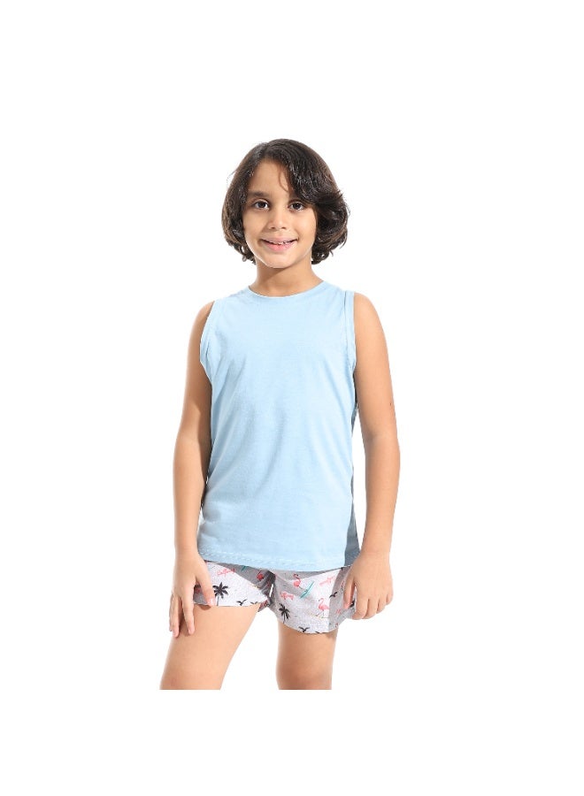 Andora Flamingo Shapes Boys Swimsuit with Elastic Waist - Grey & Pink_Multicolour - Image 2