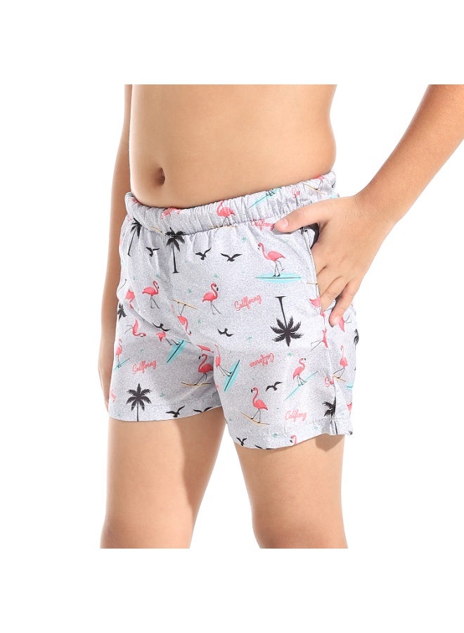 Andora Flamingo Shapes Boys Swimsuit with Elastic Waist - Grey & Pink_Multicolour - Image 5
