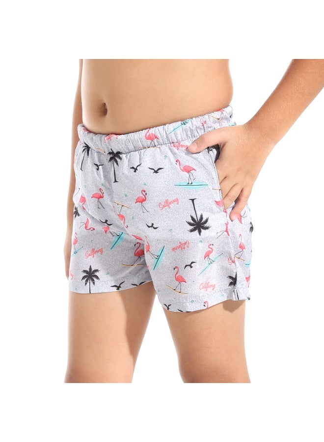 Andora Flamingo Shapes Boys Swimsuit with Elastic Waist - Grey & Pink_Multicolour - Image 4