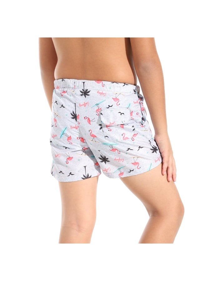 Andora Flamingo Shapes Boys Swimsuit with Elastic Waist - Grey & Pink_Multicolour - Image 3