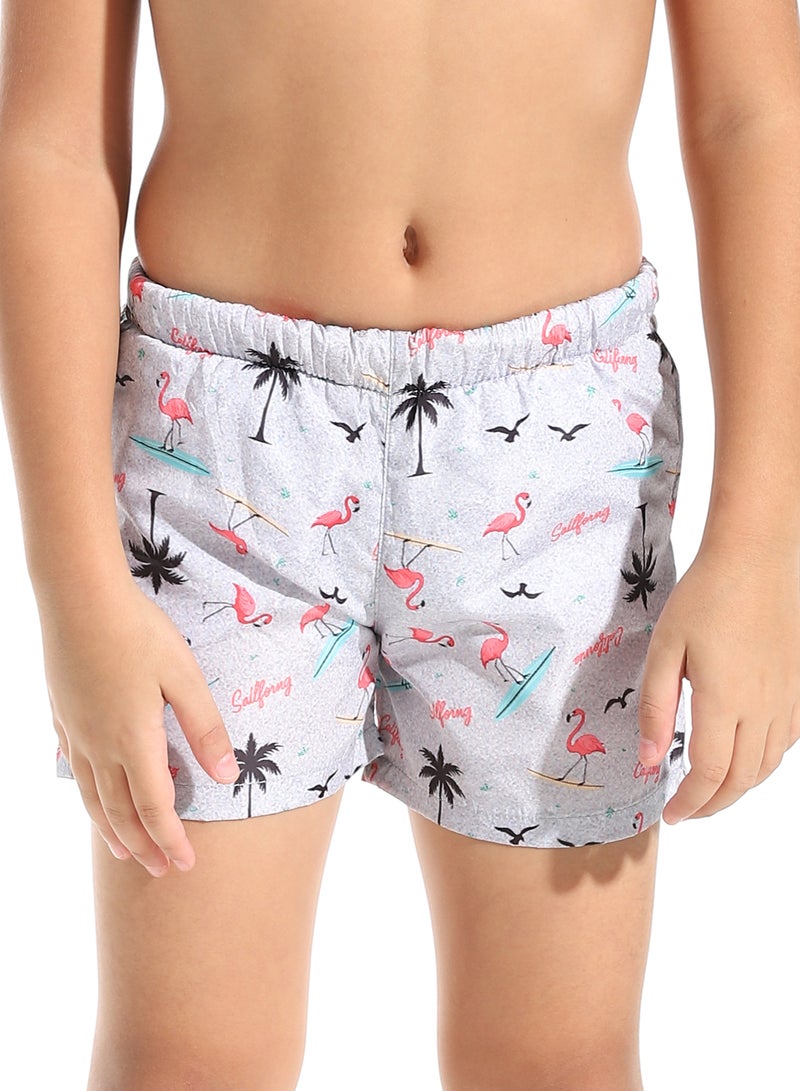 Andora Flamingo Shapes Boys Swimsuit with Elastic Waist - Grey & Pink_Multicolour - Image 1