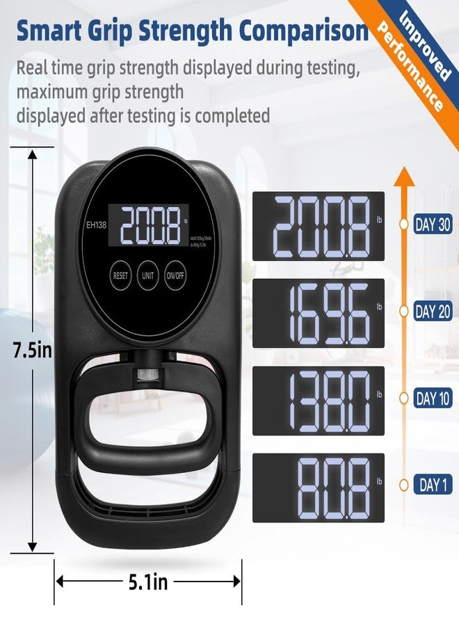 Enaud Grip Strength Tester Hand Gripper - Grip Strength Trainer Hand Dynamometer Handheld Meter LED Display Comfortable 265 Lbs / 120 Kgs Finger Strengthener for Sports Home School Gym Use All Black - Image 3