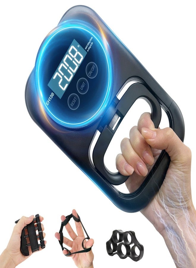Enaud Grip Strength Tester Hand Gripper - Grip Strength Trainer Hand Dynamometer Handheld Meter LED Display Comfortable 265 Lbs / 120 Kgs Finger Strengthener for Sports Home School Gym Use All Black - Image 1