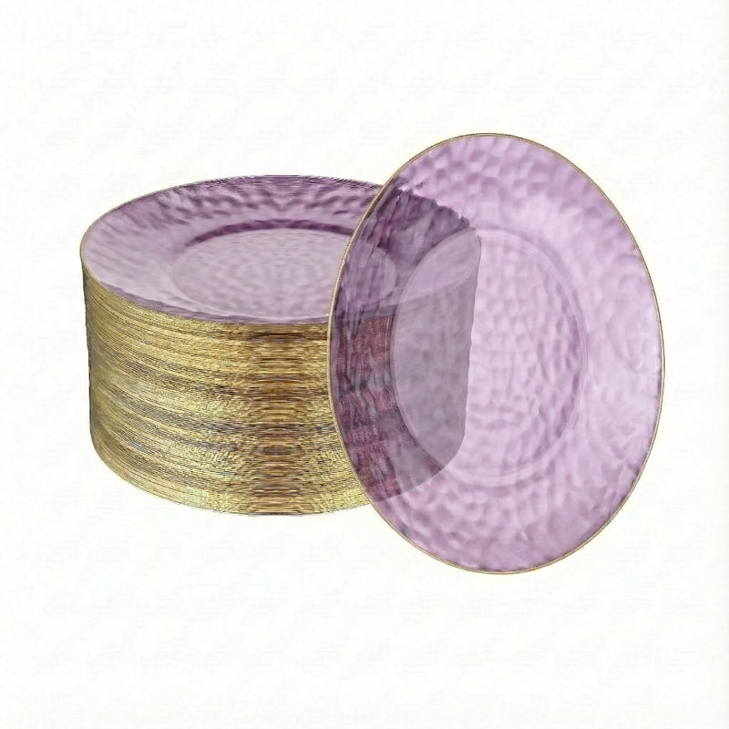 R-kay 100 Pack Purple Plastic Plates - 6 Inch Hammered With Gold Rim, Sturdy, Durable And Extra Heavy duty Purple Plastic Dessert Plates Disposable - Ideal For Appetizer And And For Desserts. - Image 1